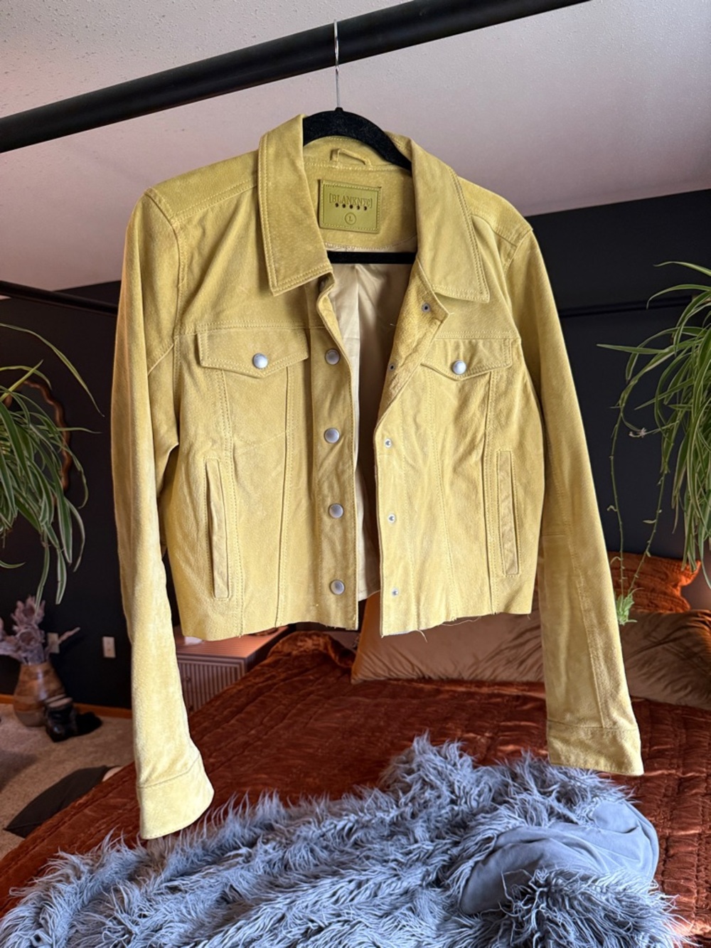 Suede Trucker Jacket in Mustard Yellow